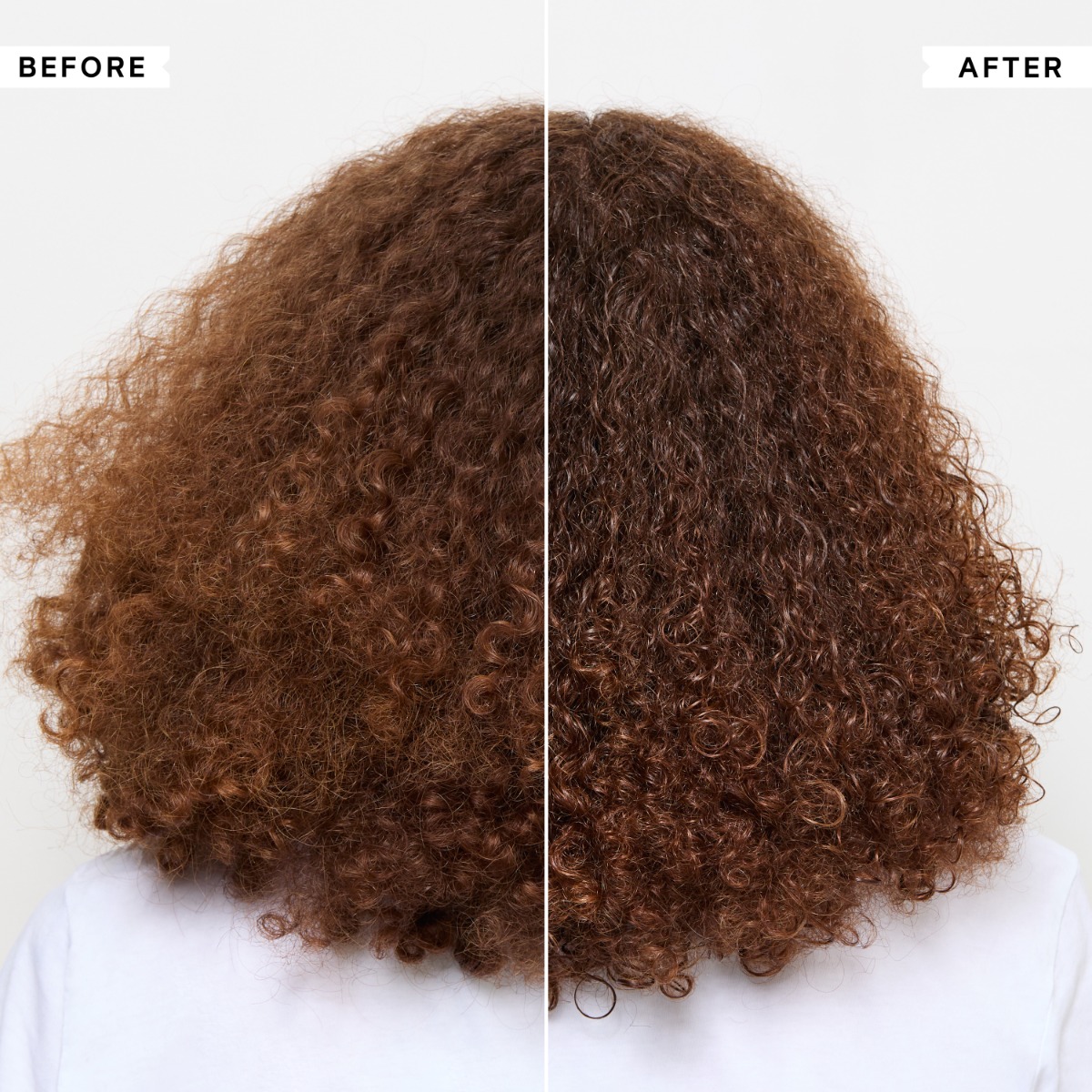 Light brown short curly hair, before and after, back view